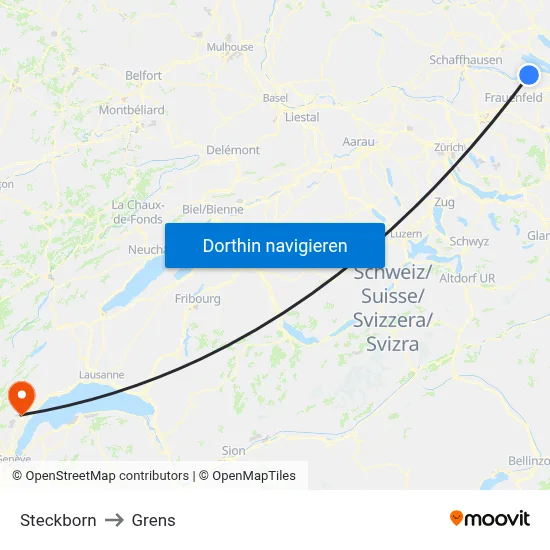 Steckborn to Grens map