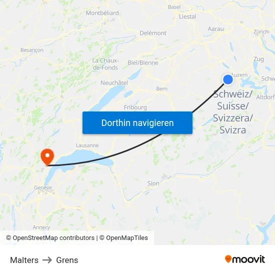 Malters to Grens map