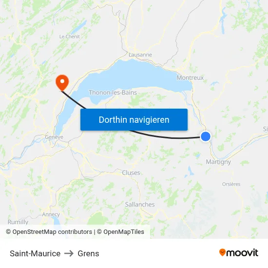 Saint-Maurice to Grens map