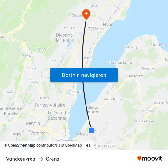 Vandœuvres to Grens map