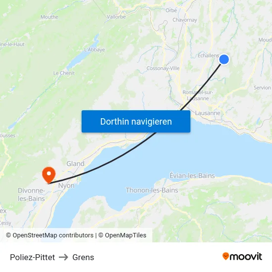 Poliez-Pittet to Grens map