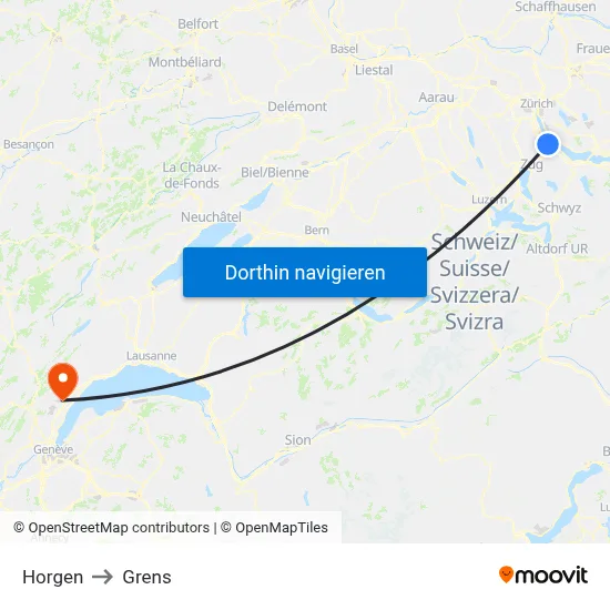 Horgen to Grens map