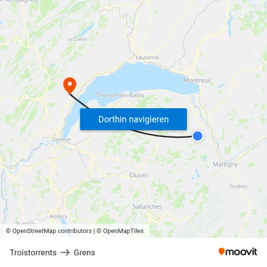 Troistorrents to Grens map