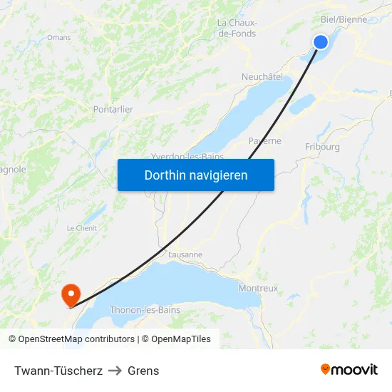 Twann-Tüscherz to Grens map