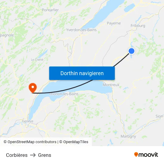 Corbières to Grens map