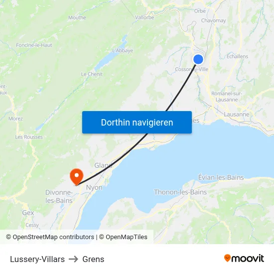 Lussery-Villars to Grens map