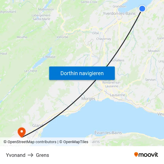 Yvonand to Grens map