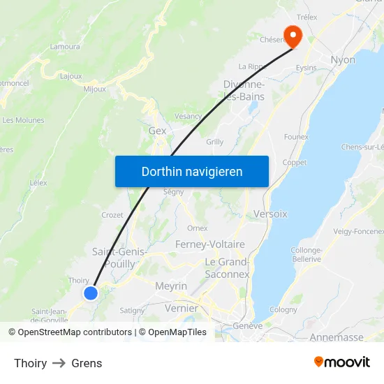 Thoiry to Grens map