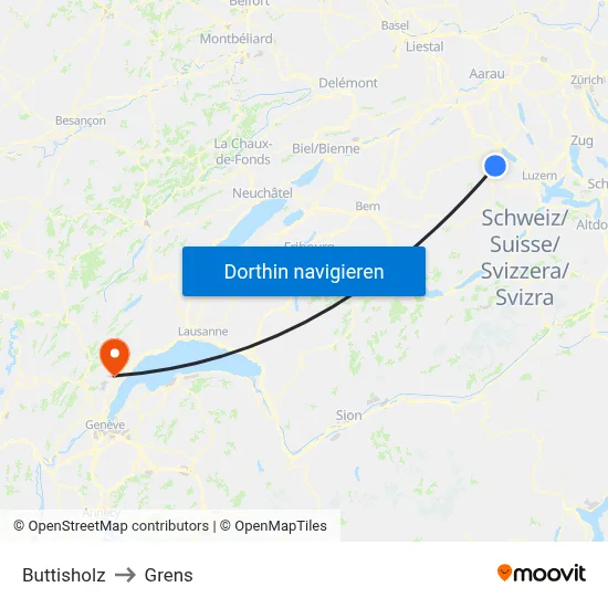 Buttisholz to Grens map