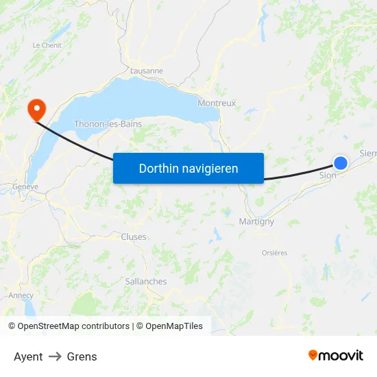 Ayent to Grens map
