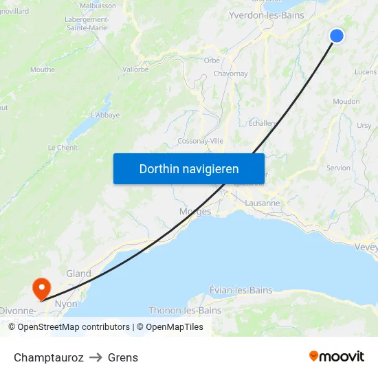 Champtauroz to Grens map