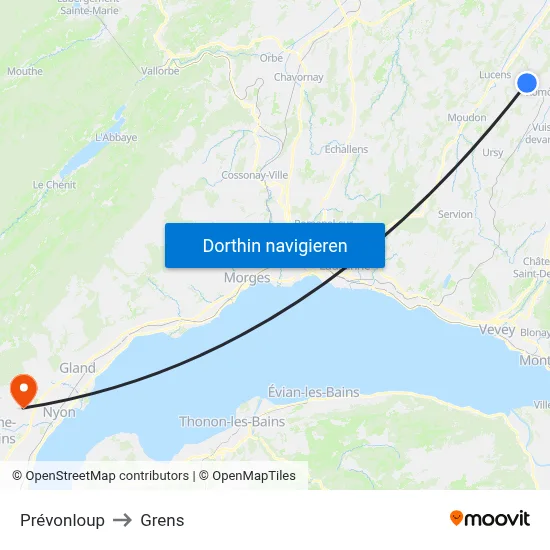 Prévonloup to Grens map