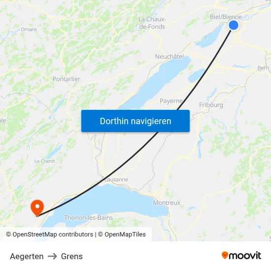 Aegerten to Grens map