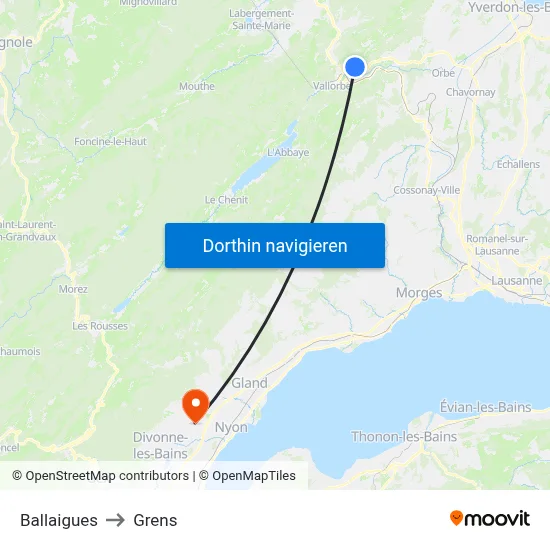 Ballaigues to Grens map
