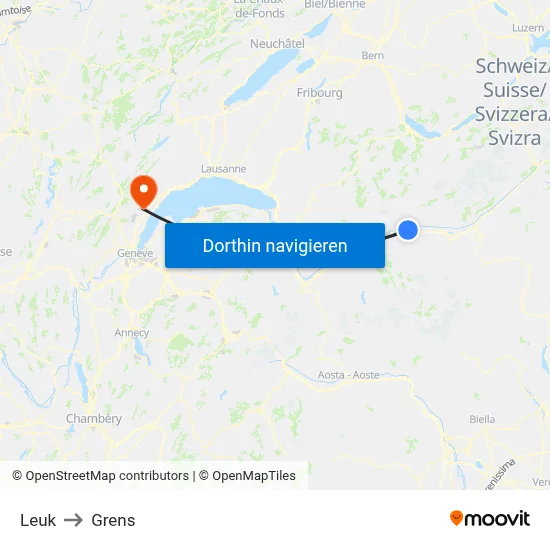 Leuk to Grens map