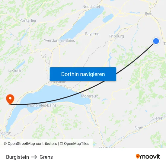 Burgistein to Grens map