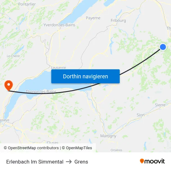 Erlenbach Im Simmental to Grens map
