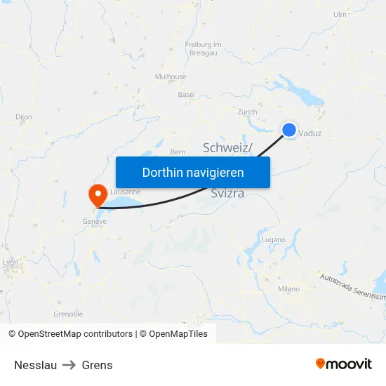 Nesslau to Grens map