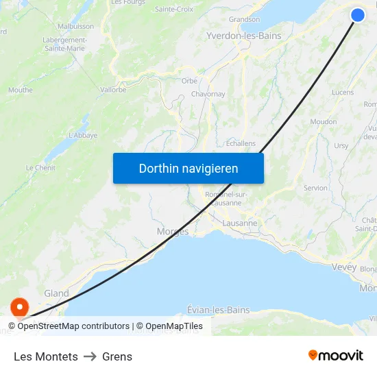 Les Montets to Grens map