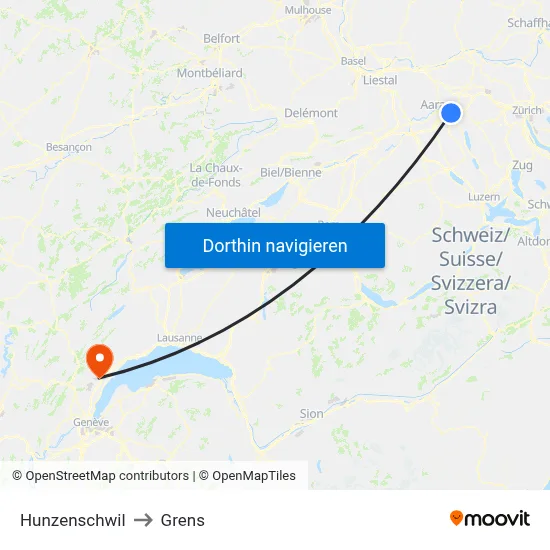 Hunzenschwil to Grens map