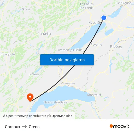 Cornaux to Grens map