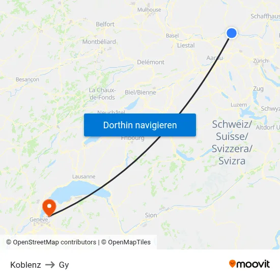 Koblenz to Gy map