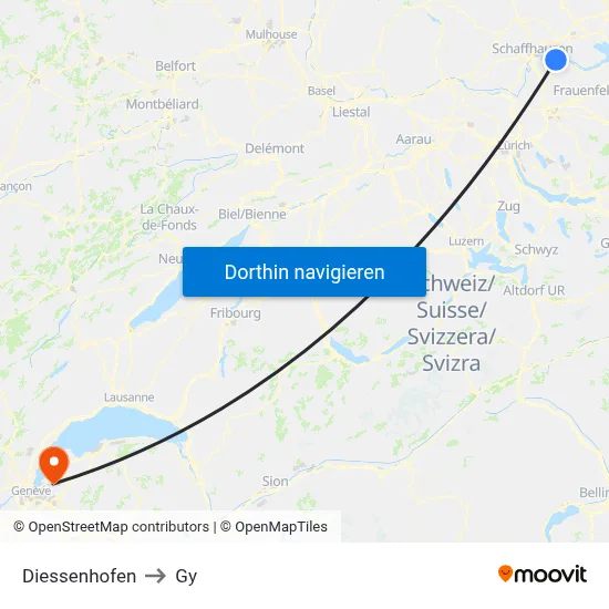 Diessenhofen to Gy map