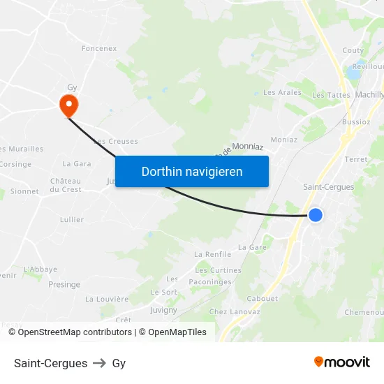 Saint-Cergues to Gy map