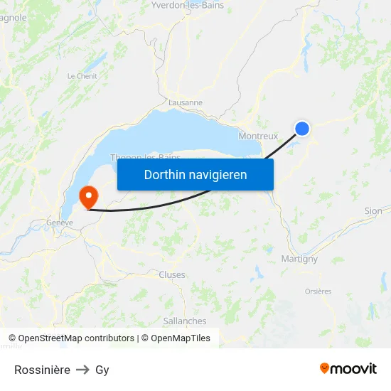 Rossinière to Gy map