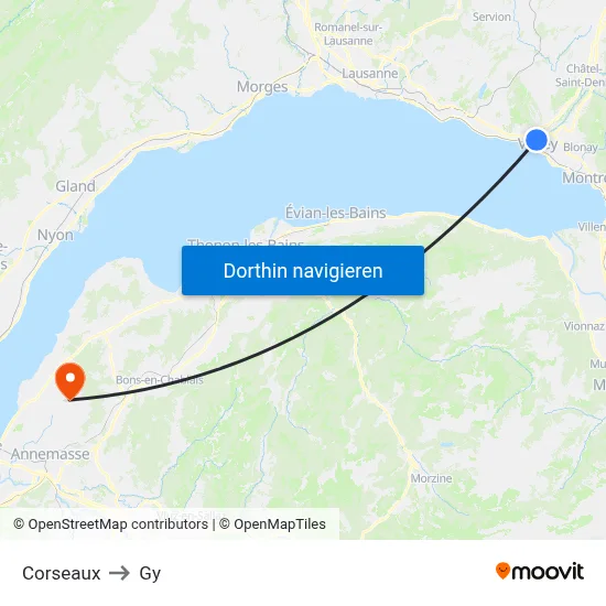 Corseaux to Gy map