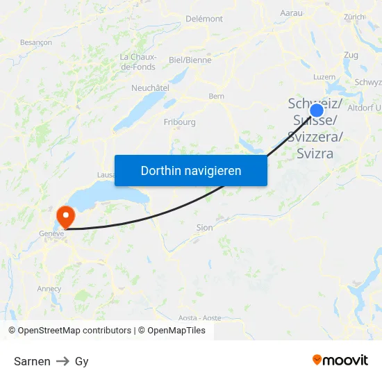 Sarnen to Gy map