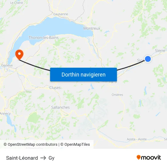 Saint-Léonard to Gy map