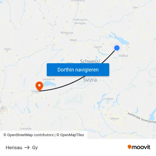 Herisau to Gy map