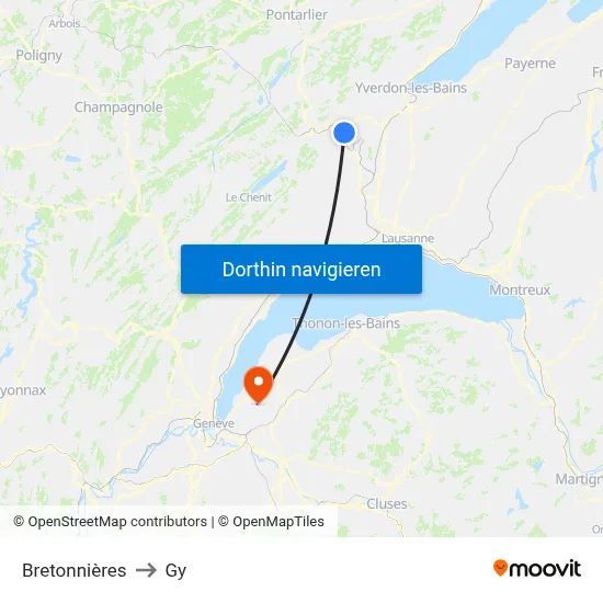 Bretonnières to Gy map