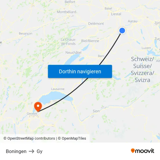 Boningen to Gy map