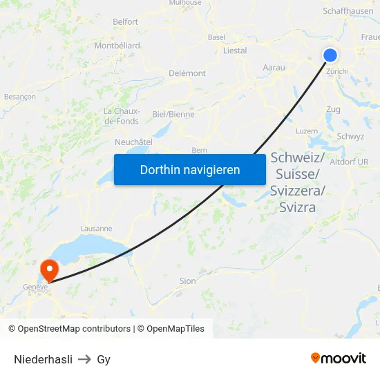 Niederhasli to Gy map
