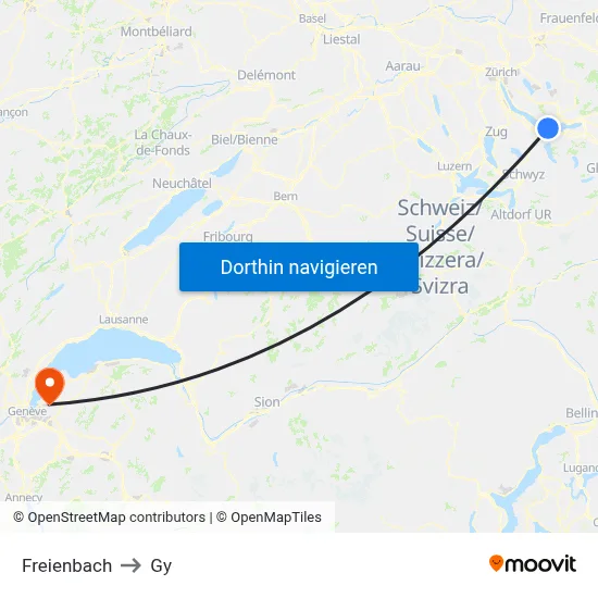 Freienbach to Gy map