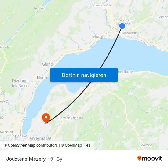 Jouxtens-Mézery to Gy map