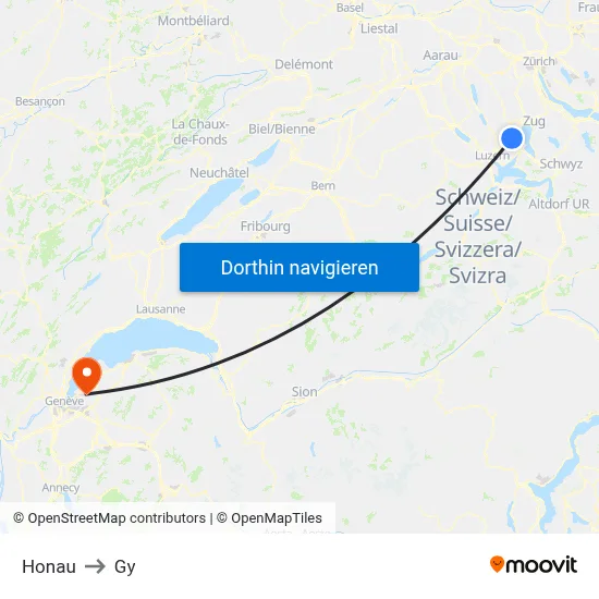 Honau to Gy map