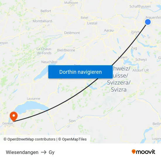 Wiesendangen to Gy map
