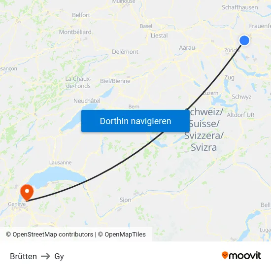 Brütten to Gy map