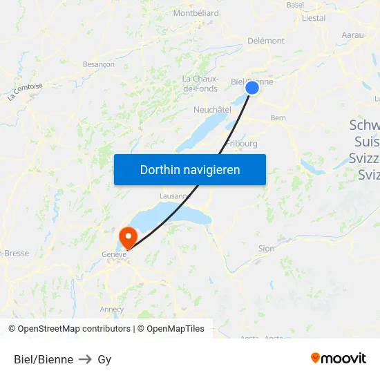Biel/Bienne to Gy map