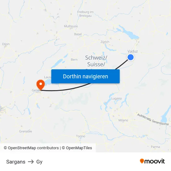 Sargans to Gy map