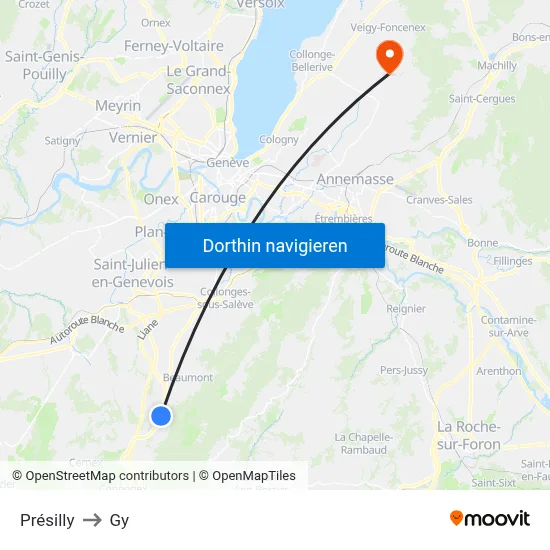 Présilly to Gy map