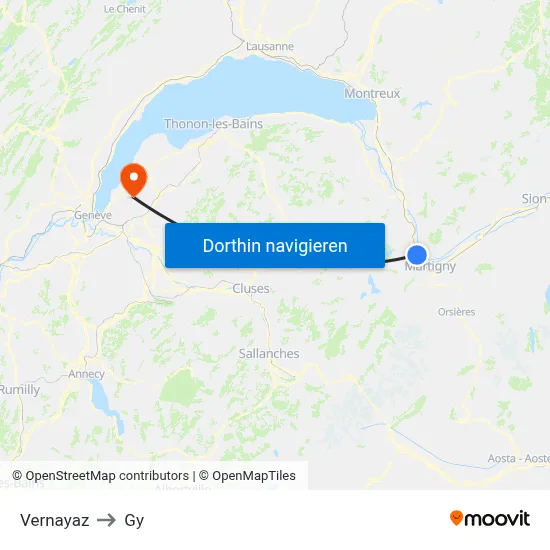 Vernayaz to Gy map