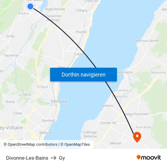 Divonne-Les-Bains to Gy map