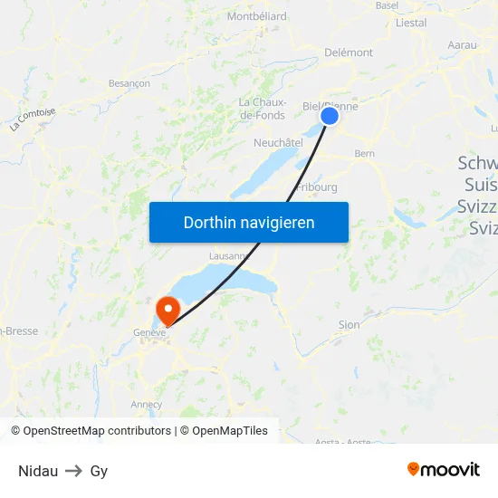 Nidau to Gy map