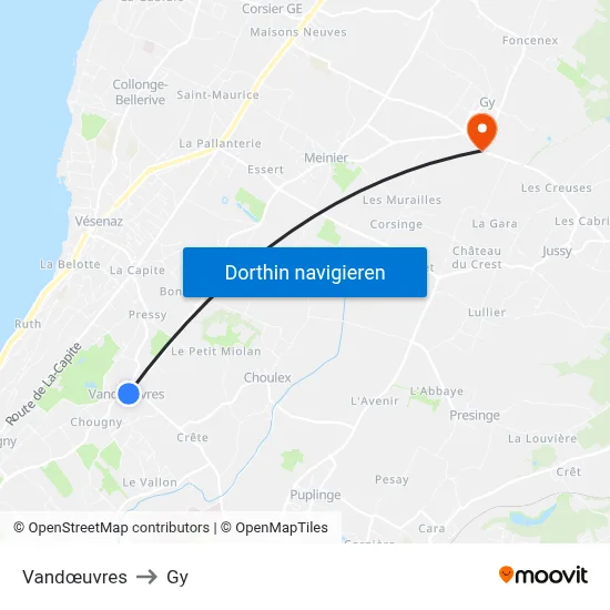 Vandœuvres to Gy map