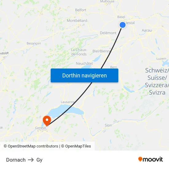Dornach to Gy map
