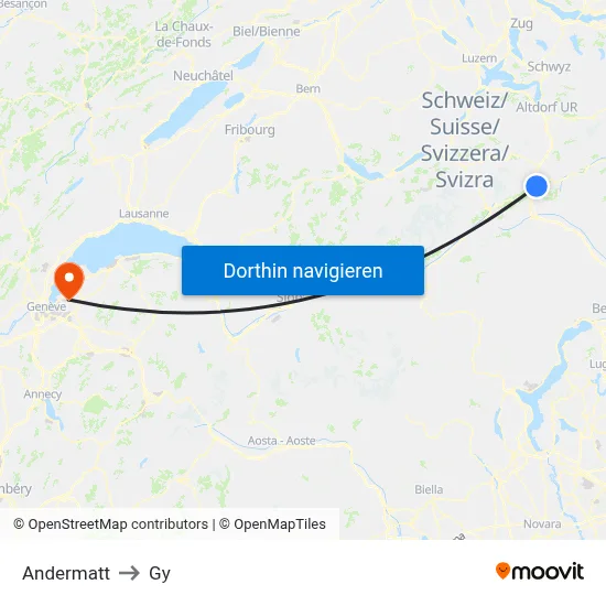 Andermatt to Gy map
